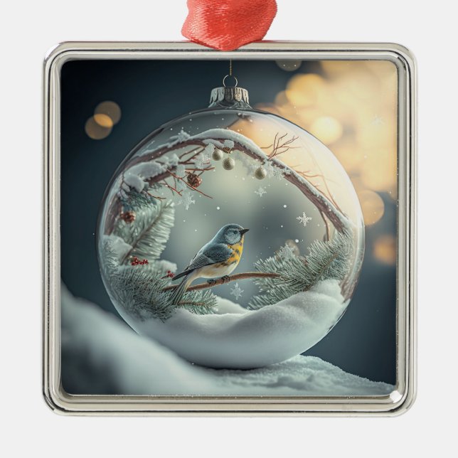 Adorno Metálico Robin en Globe Ornament (Frente)