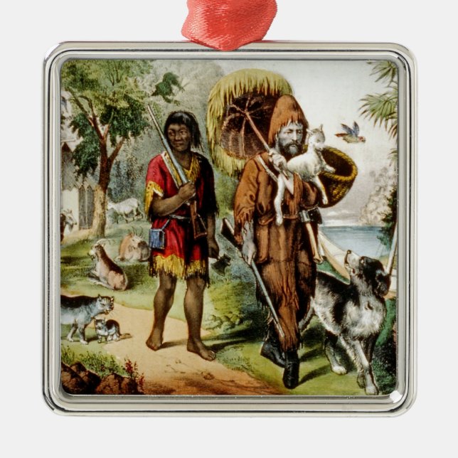 Adorno Metálico Robinson y su hombre viernes (Frente)