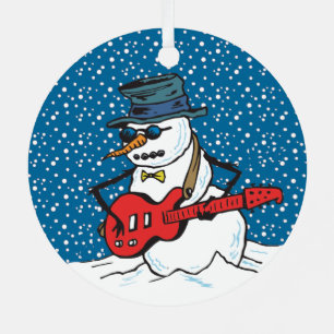 Adorno Metálico Rocking Snowman Tocando Una Guitarra