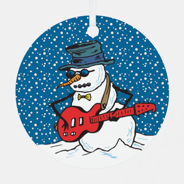 Adorno Metálico Rocking Snowman Tocando Una Guitarra (Reverso )