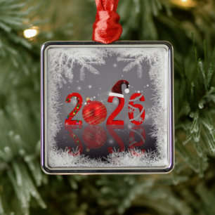 Adorno Metálico Rojo Festivo Feliz Navidad Año Nuevo 2026