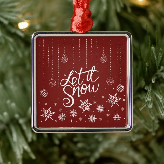 Adorno Metálico Rojo moderno, plata Feliz Navidad Copos de nieve (Árbol)