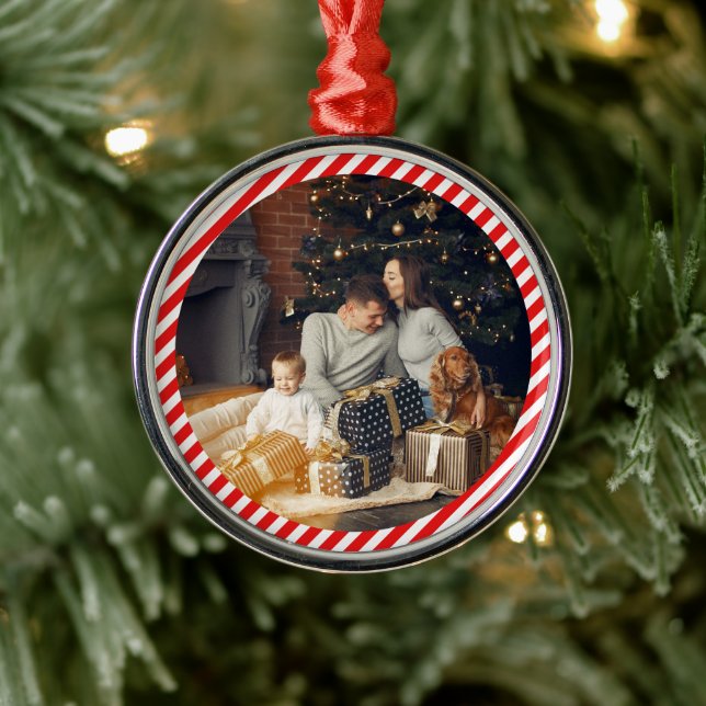 Adorno Metálico Rojo y blanco moderno a rayas (Árbol)