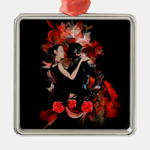 Adorno Metálico Romantic tango dancers on red fractal