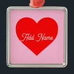 Adorno Metálico Romántico del corazón rojo Pastel Rosa Personaliza<br><div class="desc">Sencillo corazón rojo cálido sobre fondo rosa pastel. Idea de decoración de diseño gráfico. Forma estética comúnmente utilizada para representar amor,  apoyo,  lazos estrechos,  amistad y admiración.</div>