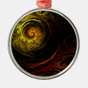 Adorno Metálico Ronda de arte de Sunrise Floral Red Abstract