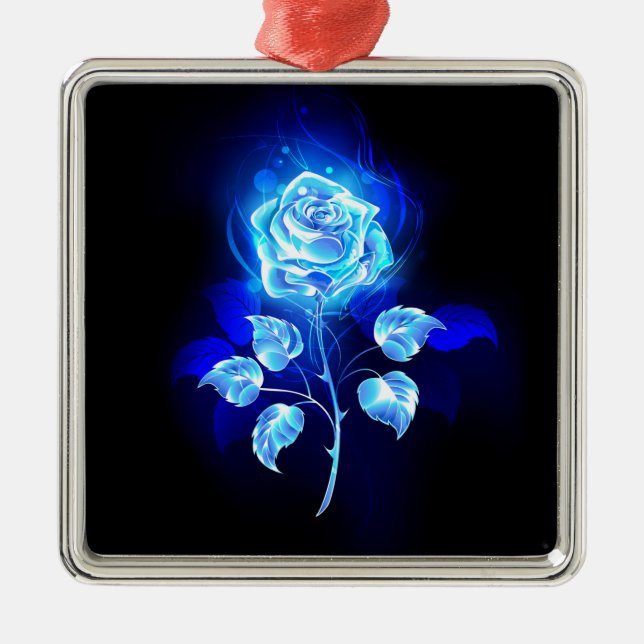 Adorno Metálico Rosa azul en llamas (Frente)