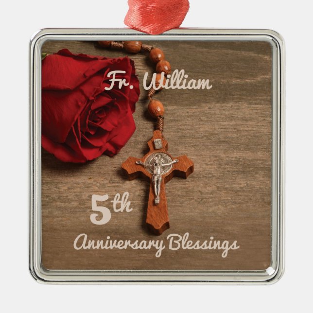 Adorno Metálico Rosa de Aniversario de la Quinta Ordenación y Rosa (Frente)