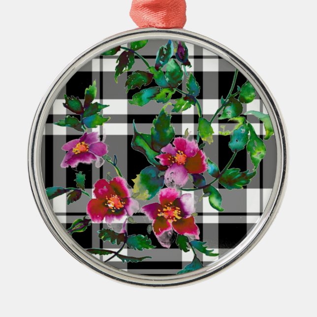 Adorno Metálico Rosa de cosecha - negro y blanco (Frente)