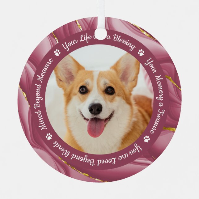 Adorno Metálico Rosa Dog Memorial Gold Personalizado 2 Mascota Fot (Anverso)
