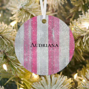 Adorno Metálico Rosa Femenino con Rayas de Plata Brillantes Navida