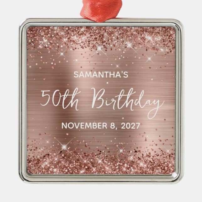 Adorno Metálico Rosa Purpurinoso Relieve metalizado dorado 50 cump (Frente)