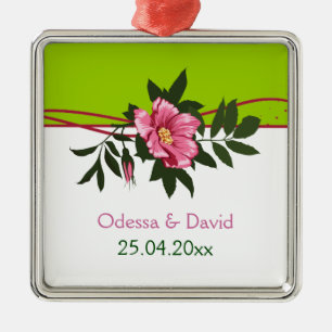 Adorno Metálico Rosa salvaje floral boda lime verde keepsake