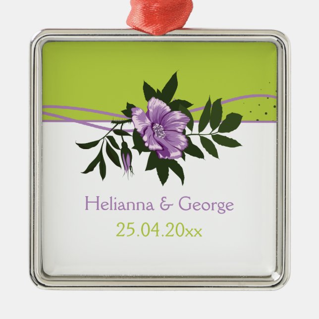 Adorno Metálico Rosa violeta salvaje floral boda verde (Frente)