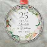 Adorno Metálico rosas del 25° Aniversario Boda Floral Garland<br><div class="desc">Con una delicada acuarela floral,  esta moda botánica de 25º aniversario boda puede ser personalizada con su información especial de aniversario en un elegante texto plateado. Diseñado por Thisisnotme©</div>