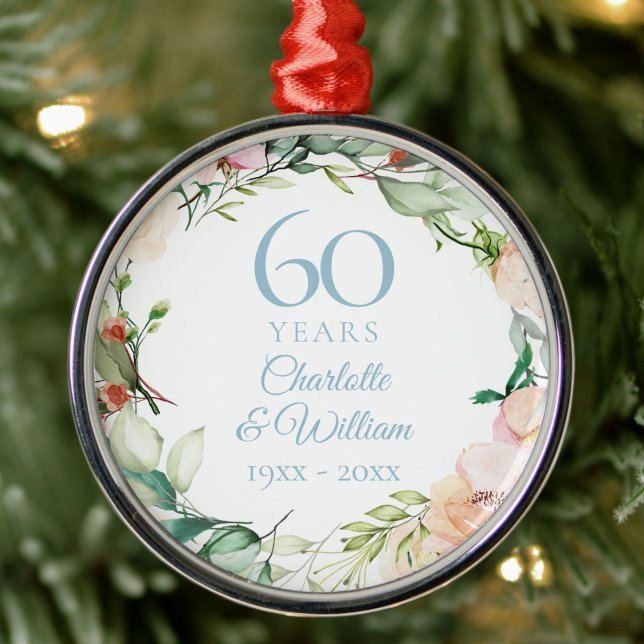 Adorno Metálico Rosas Floral Garland 60º aniversario Boda (Roses Floral Garland 60th Wedding Anniversary Metal Ornament)