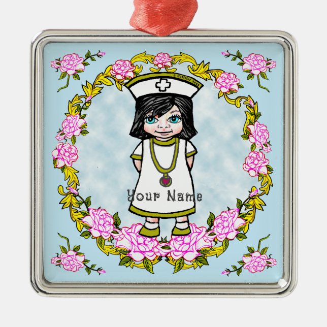 Adorno Metálico Roses Girl Nurse Ceramic Ornament (Frente)