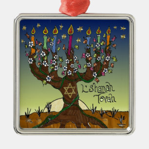 Adorno Metálico Rosh Hashanah L'Shanah Tovah Árbol De La Vida Meno