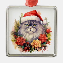 Adorno Metálico ROSTRO DE GATO NAVIDEÑO ESponjoso