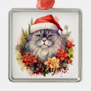 Adorno Metálico ROSTRO DE GATO NAVIDEÑO ESponjoso