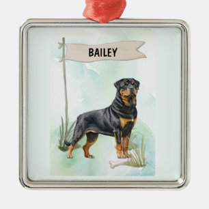 Adorno Metálico Rottweiler Acuarela Perro Personalizado