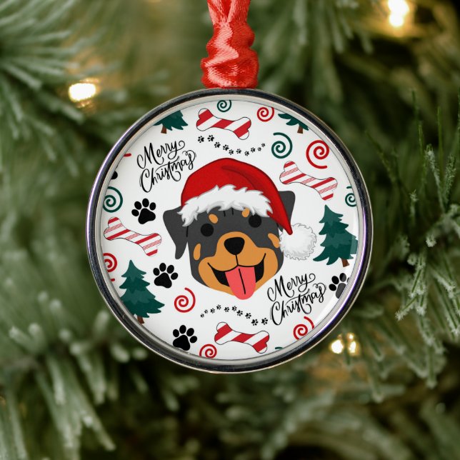 Adorno Metálico Rottweiler Santa Hat Christmas Ornament Keepsake (Árbol)