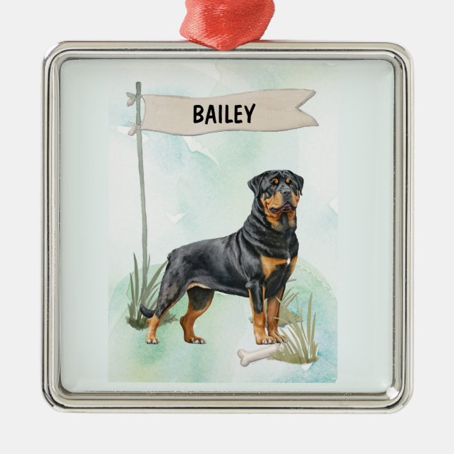 Adorno Metálico Rottweiler Watercolor Personalized Dog (Frente)