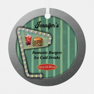 Adorno Metálico Rótulo Fun Retro Diner