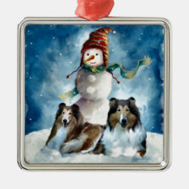 Adorno Metálico Rough Collie con Navidades Snowman