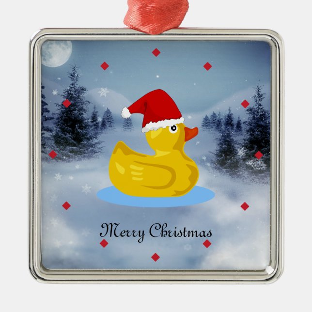 Adorno Metálico Rubber Ducky en su sombrero de Papá Noel (Frente)