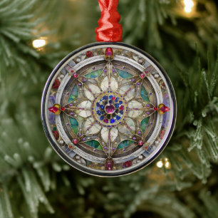 Adorno Metálico Rubí, amatista, zafiro y mandala de perla