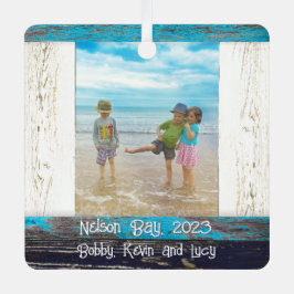 Adorno Metálico Rustic Blue White Beach Wood Text Photo Frame