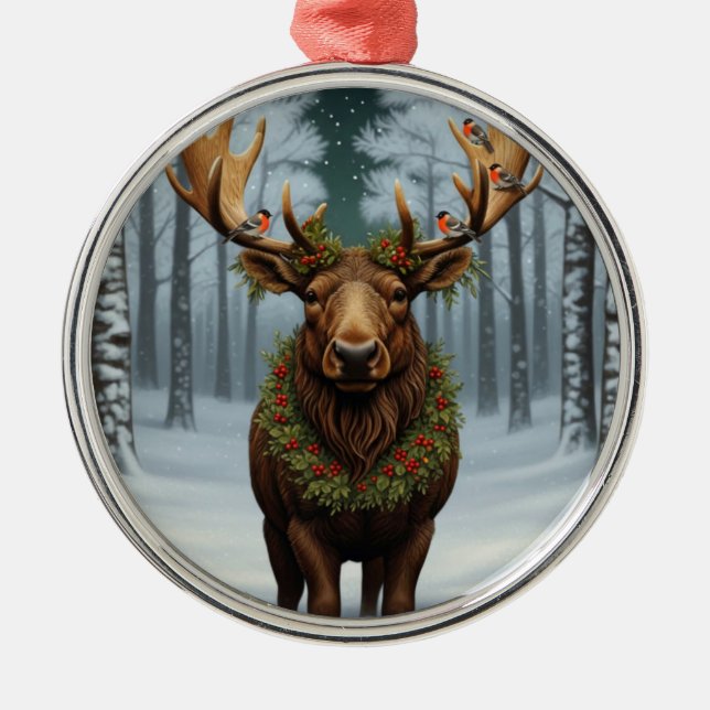 Adorno Metálico Rustic Christmas moose winter woodland forest  (Frente)