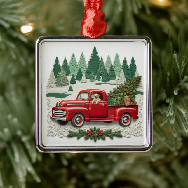 Adorno Metálico Rustic Red Pickup Truck Christmas Tree  (Árbol)