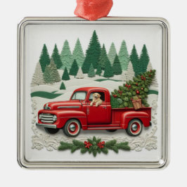 Adorno Metálico Rustic Red Pickup Truck Christmas Tree