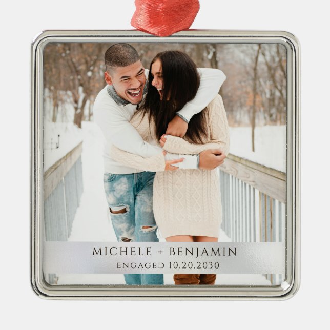 Adorno Metálico Rustic Winter Snow Engagement Photo (Frente)