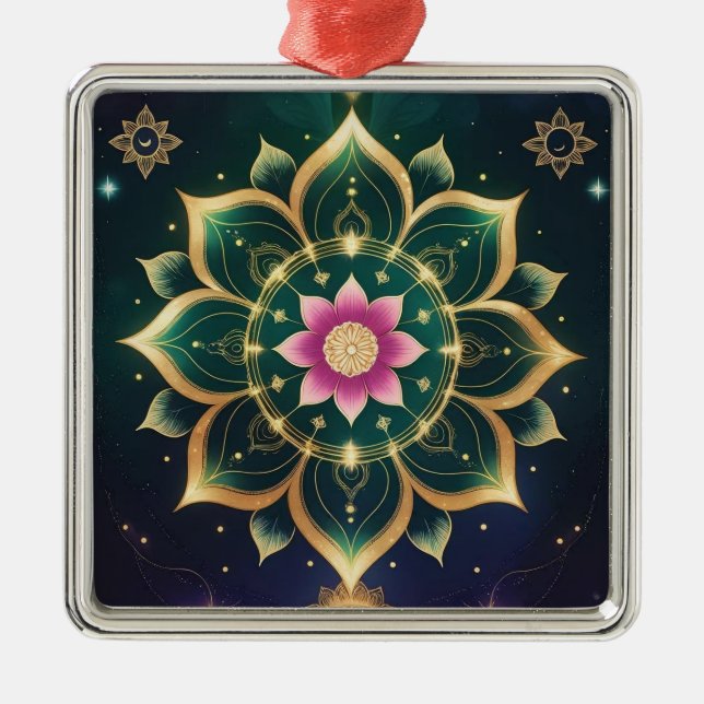 Adorno Metálico Sagrado Lotus Moon Mandala - Aura Celeste (Frente)