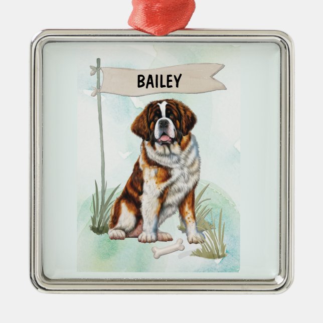 Adorno Metálico Saint Bernard Watercolor Personalized Dog (Frente)
