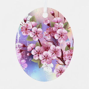 Adorno Metálico Sakura rosa sobre fondo de pintura