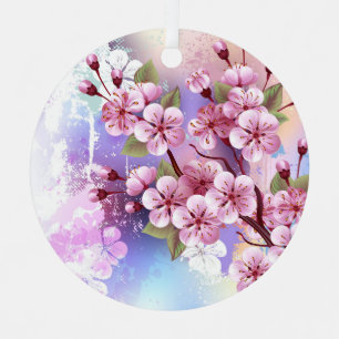 Adorno Metálico Sakura rosa sobre fondo de pintura