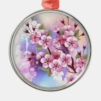 Adorno Metálico Sakura rosa sobre fondo de pintura