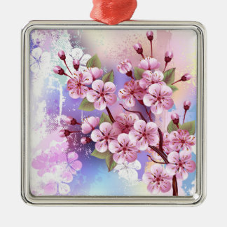 Adorno Metálico Sakura rosa sobre fondo de pintura