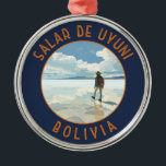 Adorno Metálico Salar de Uyuni Bolivia Círculo retro perturbado<br><div class="desc">Salar de Uyuni en un estilo de arte vectorial. Salar de Uyuni,  en medio de los Andes en el suroeste de Bolivia,  es el mayor departamento de sal del mundo.</div>