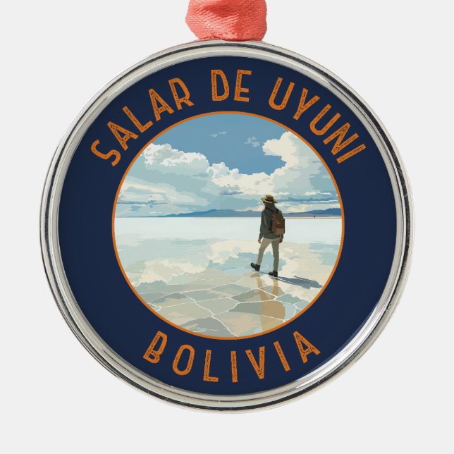 Adorno Metálico Salar de Uyuni Bolivia Círculo retro perturbado (Frente)