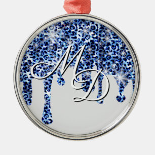 Adorno Metálico Saltos de chita azul con monograma