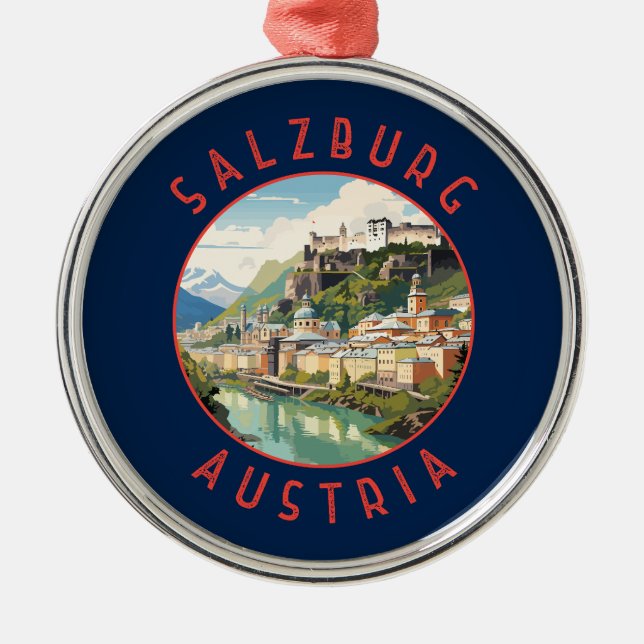 Adorno Metálico Salzburgo Austria Círculo retro perturbado (Frente)