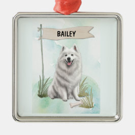 Adorno Metálico Samoyed Watercolor Personalized Dog