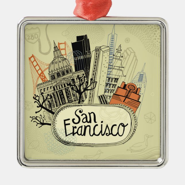 Adorno Metálico San Francisco dibujado mano (Frente)