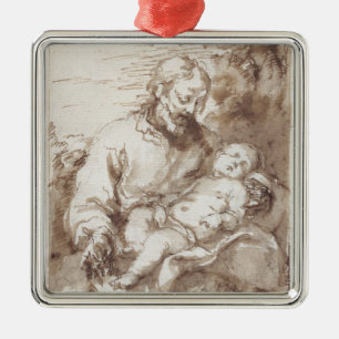 Adorno Metálico San José con el niño durmiente de Cristo (pluma