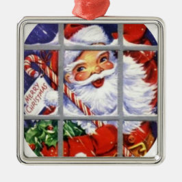 Adorno Metálico Santa a través de los cristales de ventana